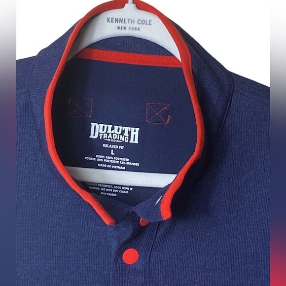 DULUTH Men's Sz Lrg Blue Red River Falls Snap Mock Relaxed Fit Knit Sweater - Picture 5 of 7